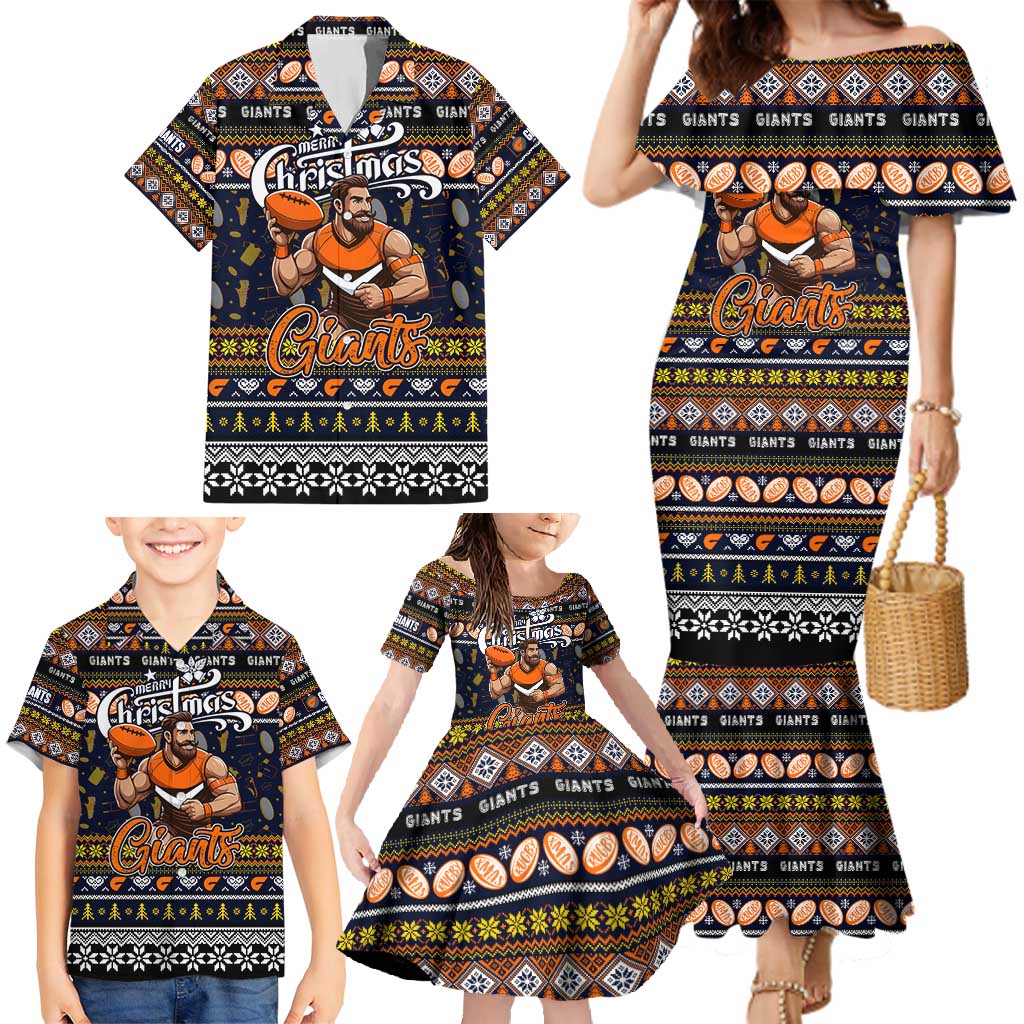 Personalized Giants Rugby Xmas Family Matching Mermaid Dress and Hawaiian Shirt Australia AFL Mascot