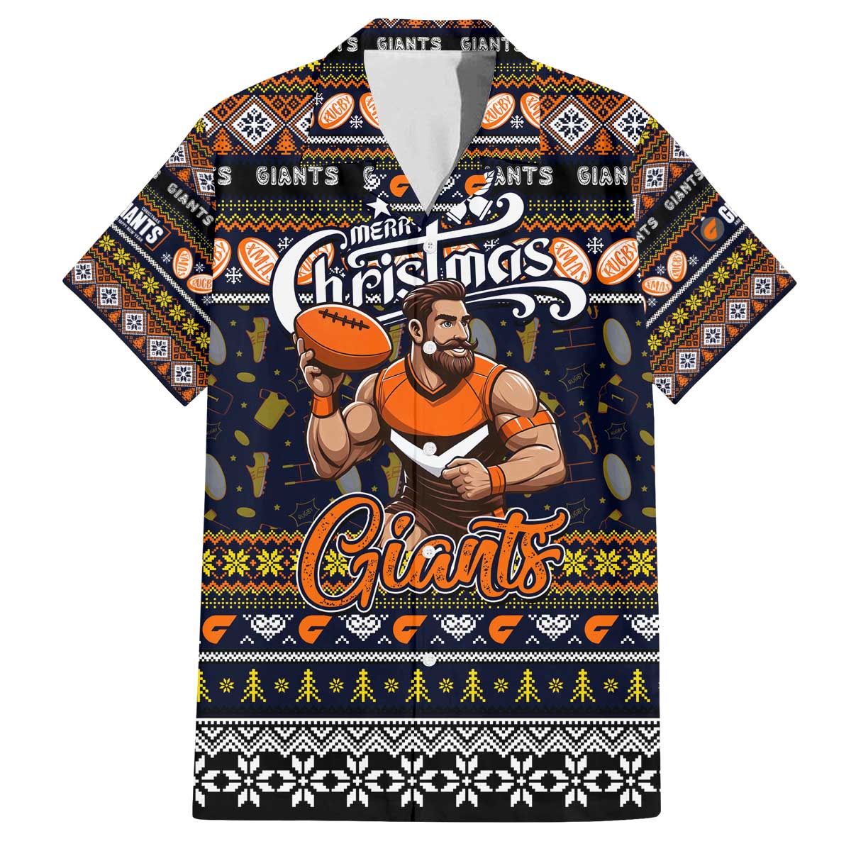 Personalized Giants Rugby Xmas Family Matching Off The Shoulder Long Sleeve Dress and Hawaiian Shirt Australia AFL Mascot