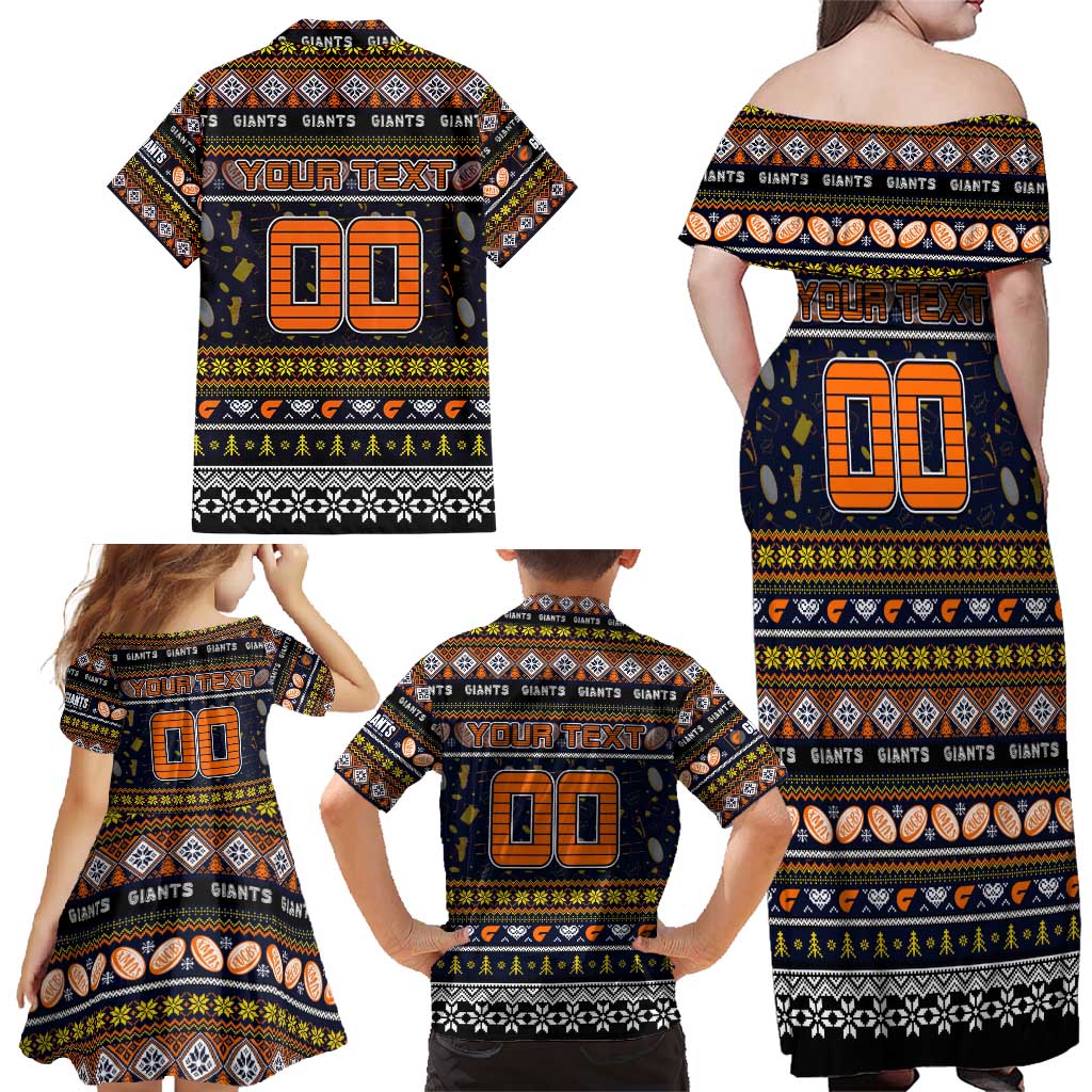 Personalized Giants Rugby Xmas Family Matching Off Shoulder Maxi Dress and Hawaiian Shirt Australia AFL Mascot