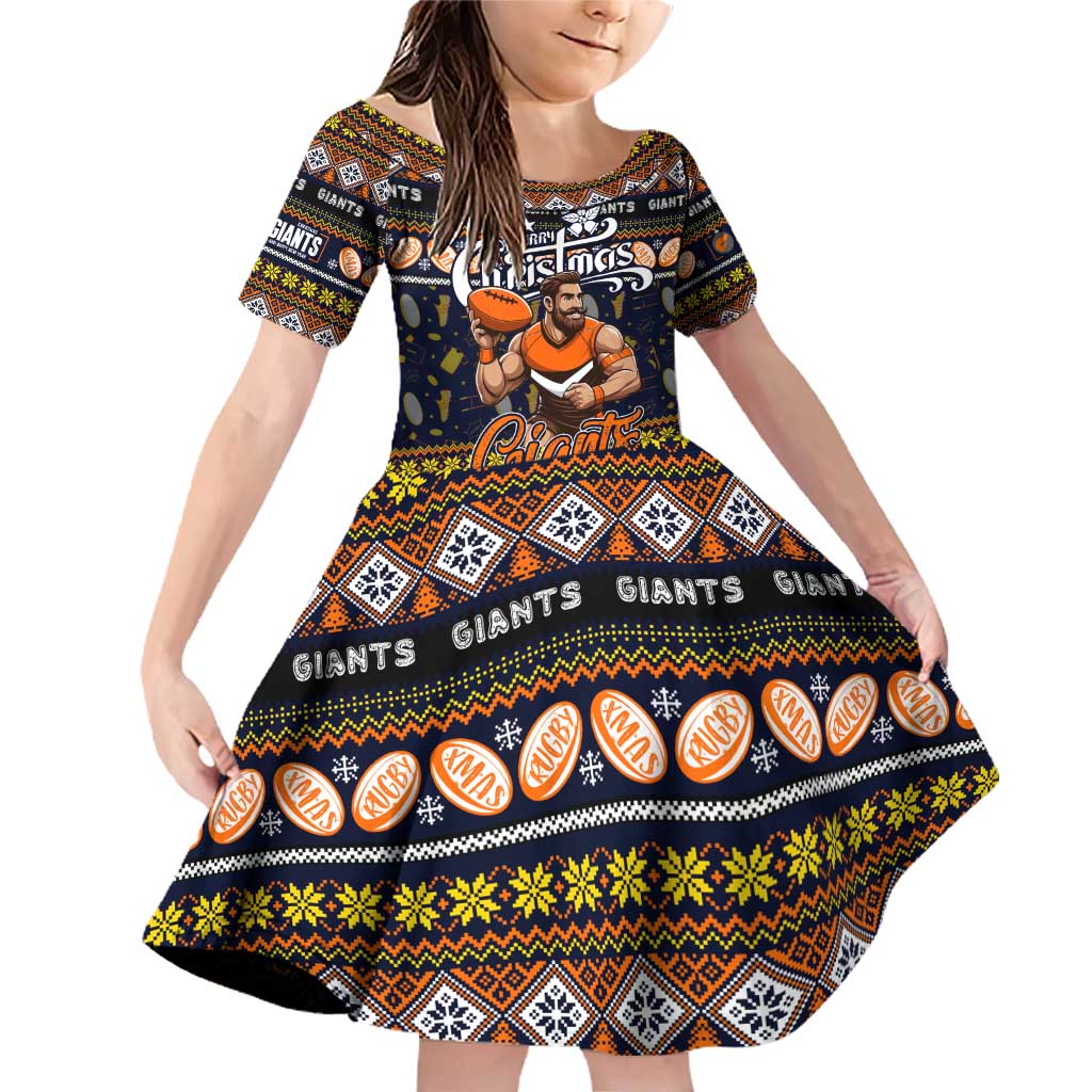 Personalized Giants Rugby Xmas Family Matching Off Shoulder Short Dress and Hawaiian Shirt Australia AFL Mascot