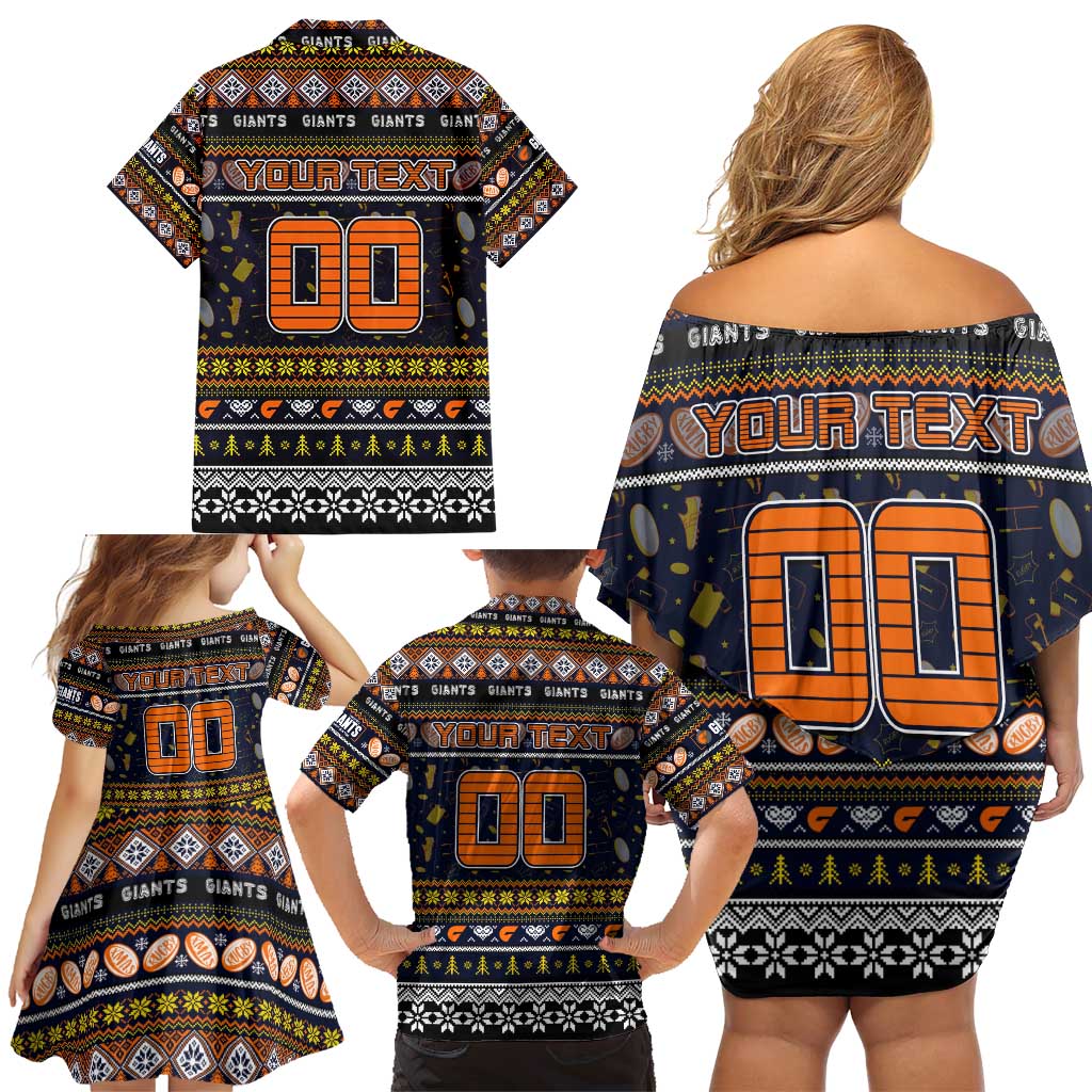 Personalized Giants Rugby Xmas Family Matching Off Shoulder Short Dress and Hawaiian Shirt Australia AFL Mascot