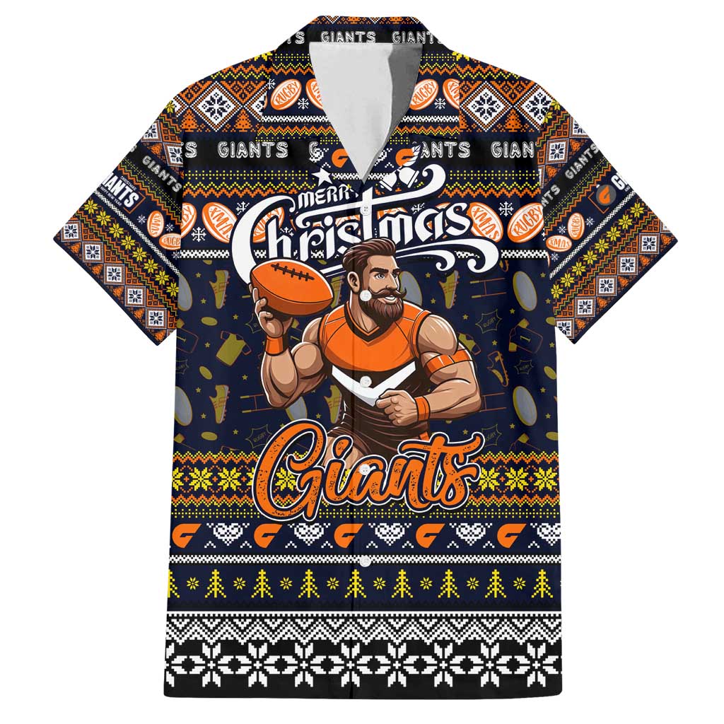Personalized Giants Rugby Xmas Family Matching Off Shoulder Short Dress and Hawaiian Shirt Australia AFL Mascot