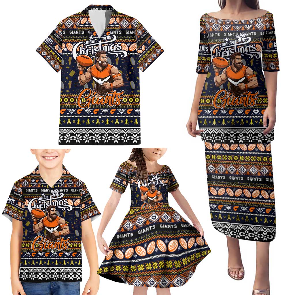 Personalized Giants Rugby Xmas Family Matching Puletasi and Hawaiian Shirt Australia AFL Mascot