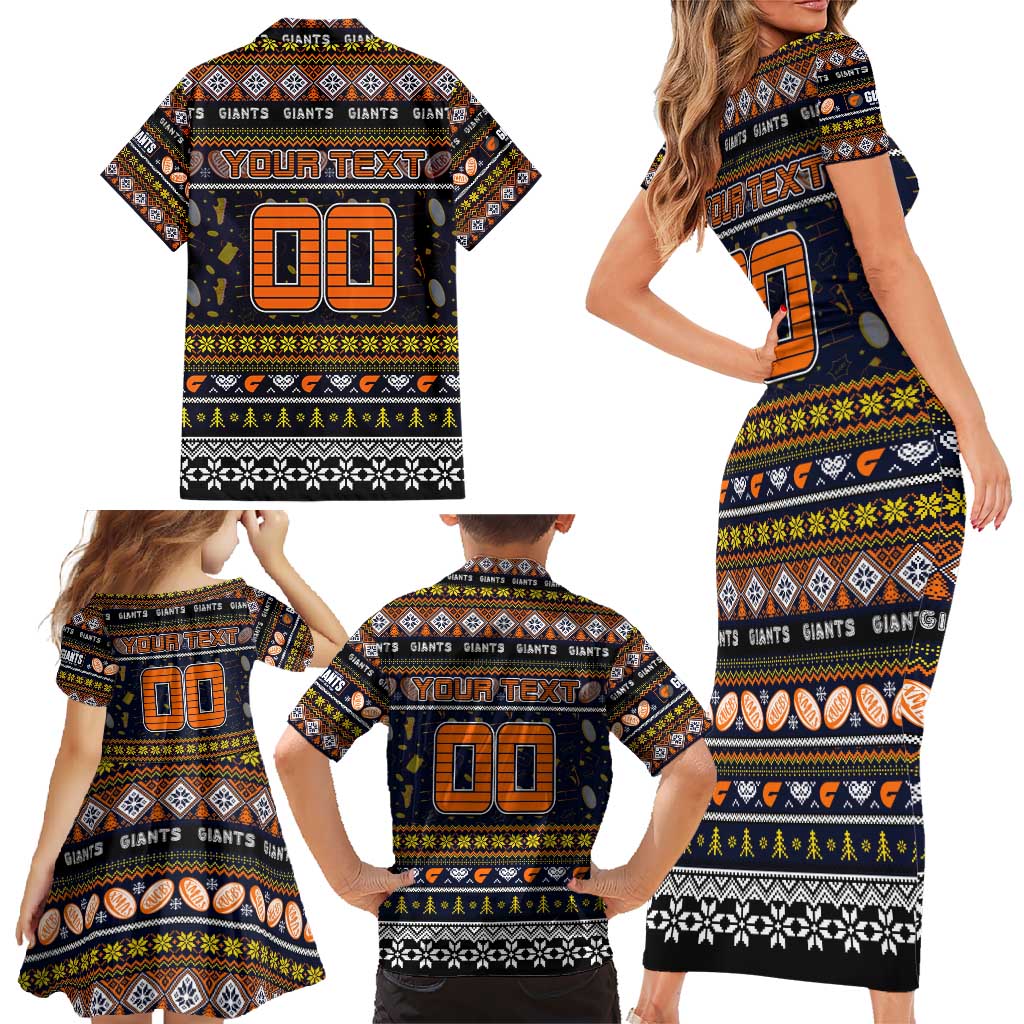Personalized Giants Rugby Xmas Family Matching Short Sleeve Bodycon Dress and Hawaiian Shirt Australia AFL Mascot