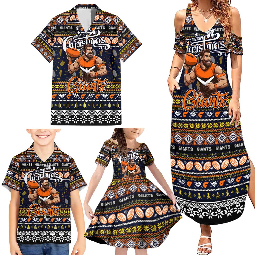 Personalized Giants Rugby Xmas Family Matching Summer Maxi Dress and Hawaiian Shirt Australia AFL Mascot