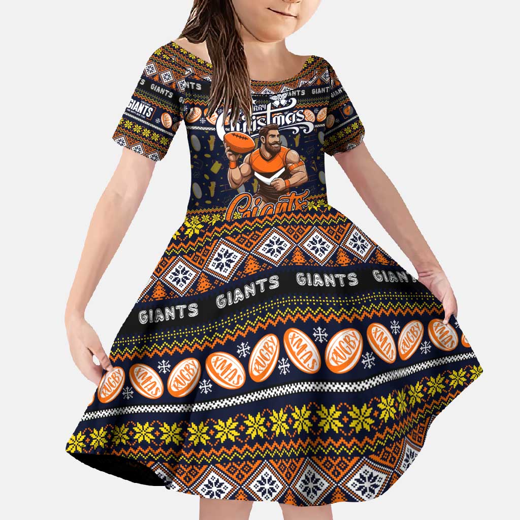 Personalized Giants Rugby Xmas Family Matching Summer Maxi Dress and Hawaiian Shirt Australia AFL Mascot