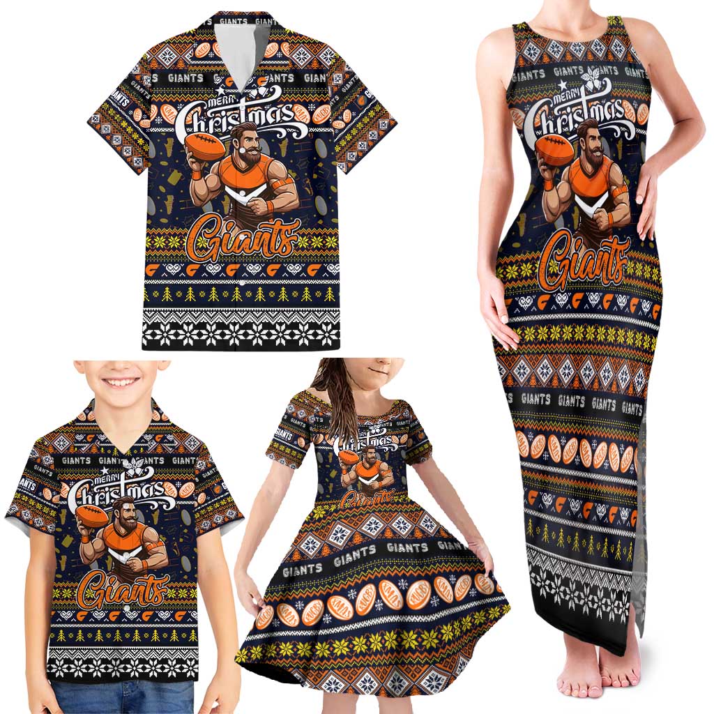 Personalized Giants Rugby Xmas Family Matching Tank Maxi Dress and Hawaiian Shirt Australia AFL Mascot