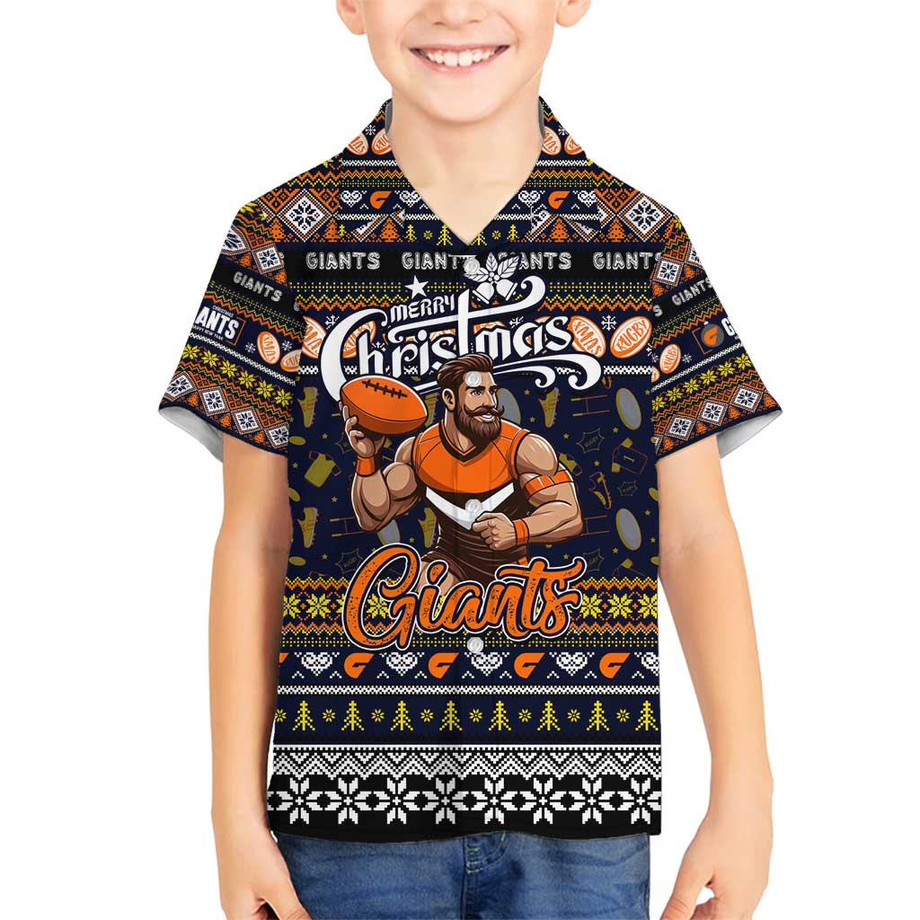 Personalized Giants Rugby Xmas Family Matching Tank Maxi Dress and Hawaiian Shirt Australia AFL Mascot