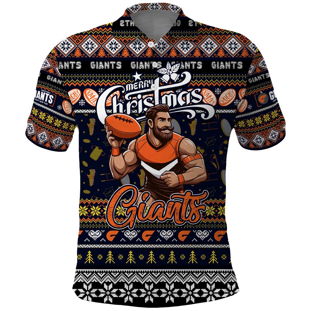 Personalized Giants Football Xmas Polo Shirt Australia AFL Mascot - Vibe Hoodie Shop