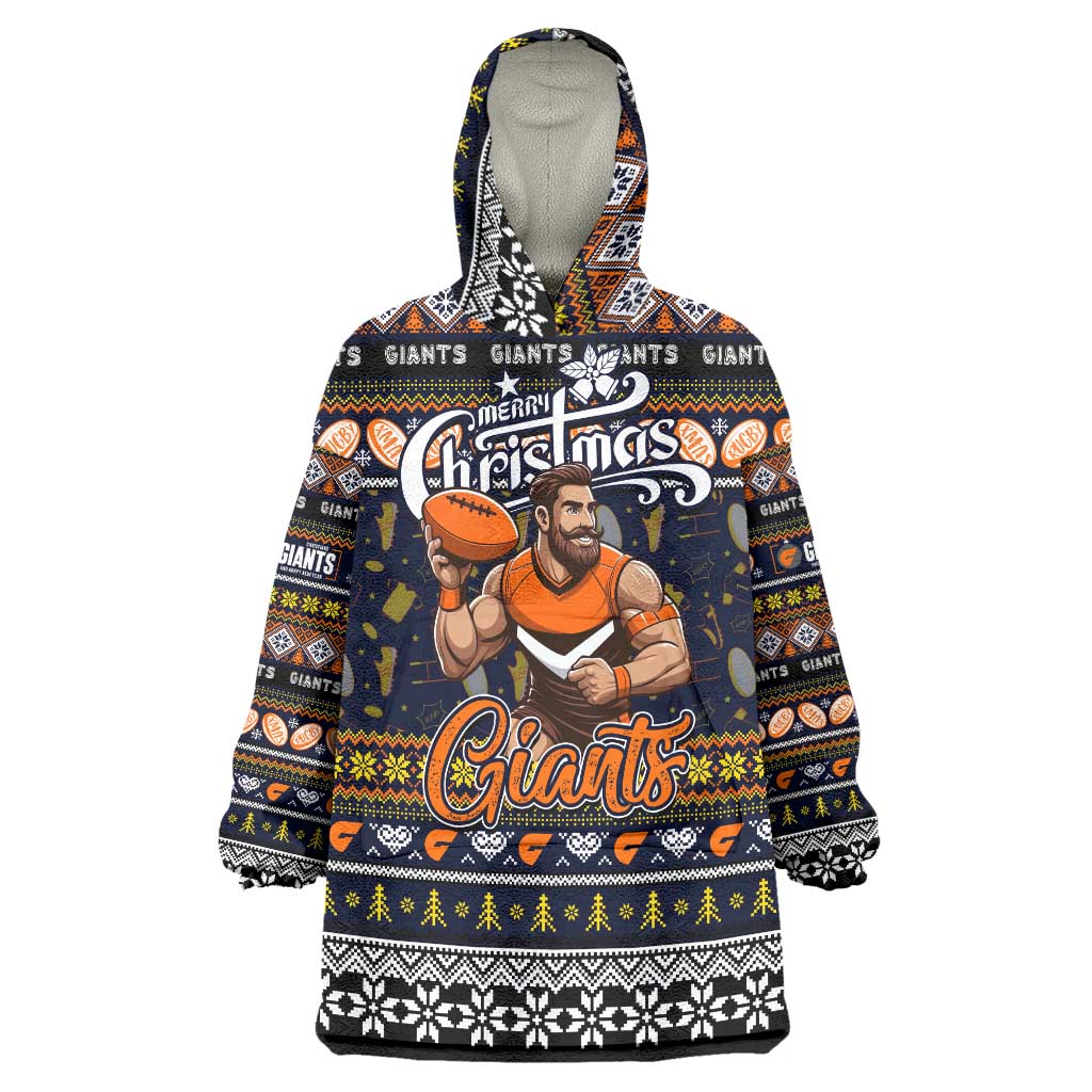 Personalized Giants Football Xmas Wearable Blanket Hoodie Australia AFL Mascot - Vibe Hoodie Shop