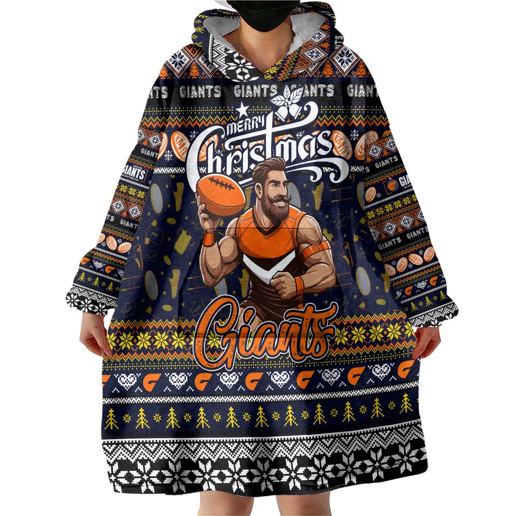 Personalized Giants Football Xmas Wearable Blanket Hoodie Australia AFL Mascot - Vibe Hoodie Shop