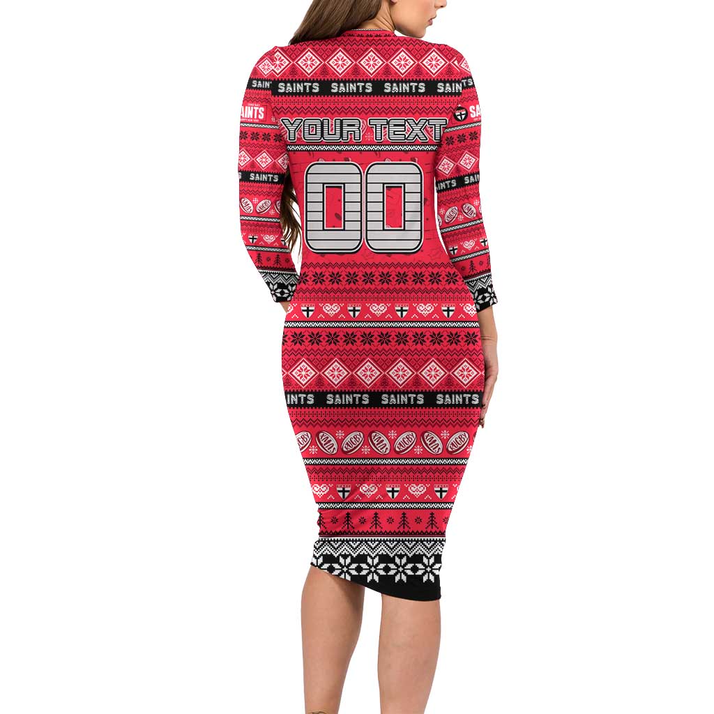 Personalized Saints Rugby Xmas Family Matching Long Sleeve Bodycon Dress and Hawaiian Shirt Australia AFL Mascot