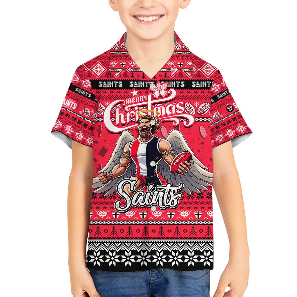Personalized Saints Rugby Xmas Family Matching Long Sleeve Bodycon Dress and Hawaiian Shirt Australia AFL Mascot