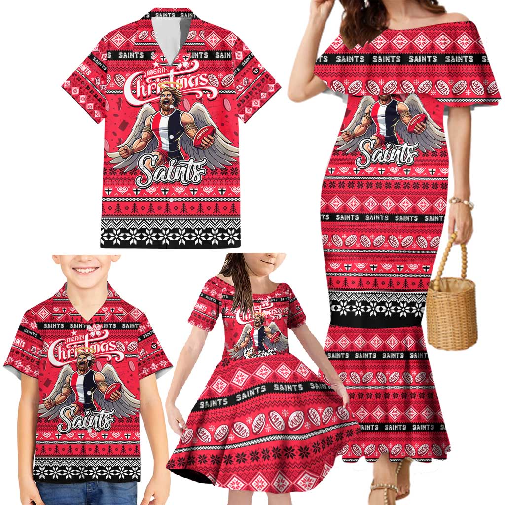 Personalized Saints Rugby Xmas Family Matching Mermaid Dress and Hawaiian Shirt Australia AFL Mascot