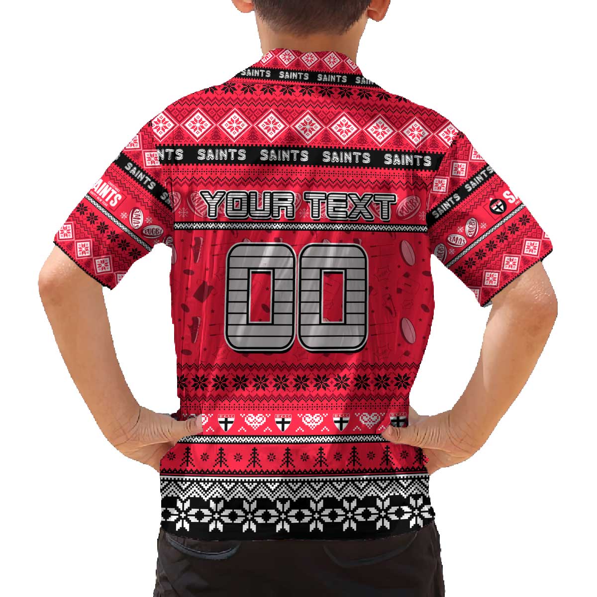 Personalized Saints Rugby Xmas Family Matching Off The Shoulder Long Sleeve Dress and Hawaiian Shirt Australia AFL Mascot