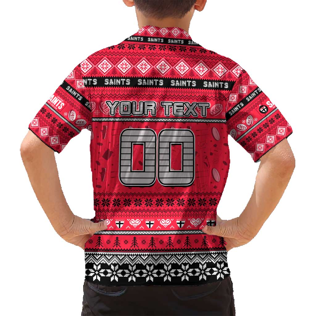 Personalized Saints Rugby Xmas Family Matching Off Shoulder Short Dress and Hawaiian Shirt Australia AFL Mascot