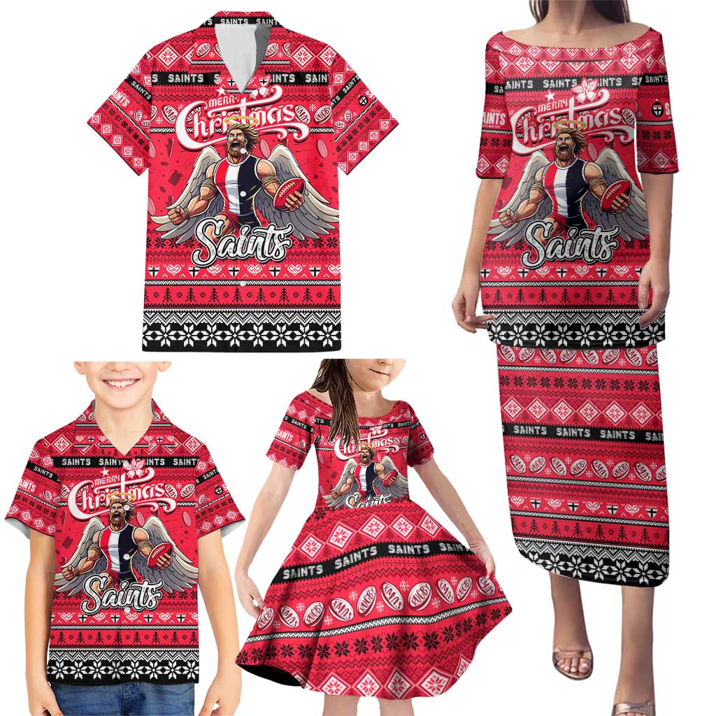 Personalized Saints Rugby Xmas Family Matching Puletasi and Hawaiian Shirt Australia AFL Mascot