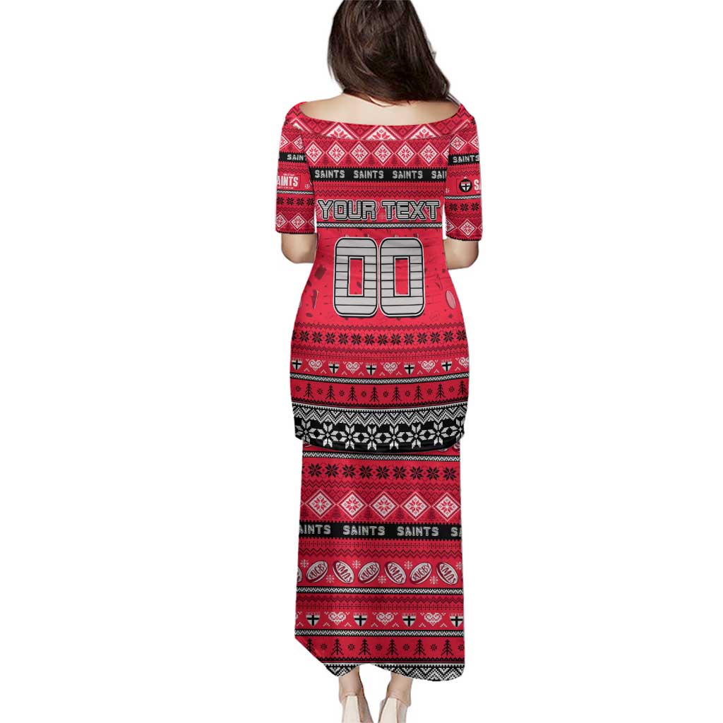 Personalized Saints Rugby Xmas Family Matching Puletasi and Hawaiian Shirt Australia AFL Mascot