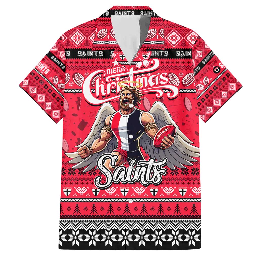 Personalized Saints Rugby Xmas Family Matching Short Sleeve Bodycon Dress and Hawaiian Shirt Australia AFL Mascot