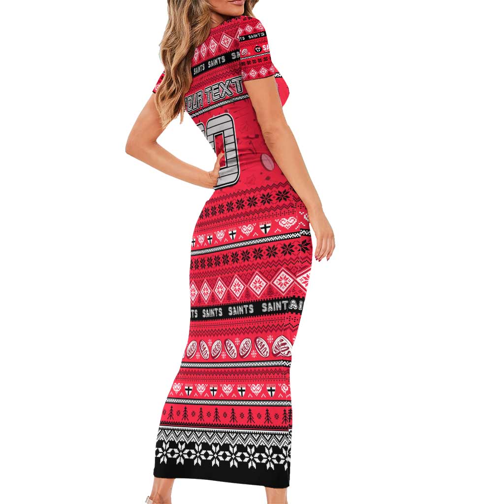 Personalized Saints Rugby Xmas Family Matching Short Sleeve Bodycon Dress and Hawaiian Shirt Australia AFL Mascot