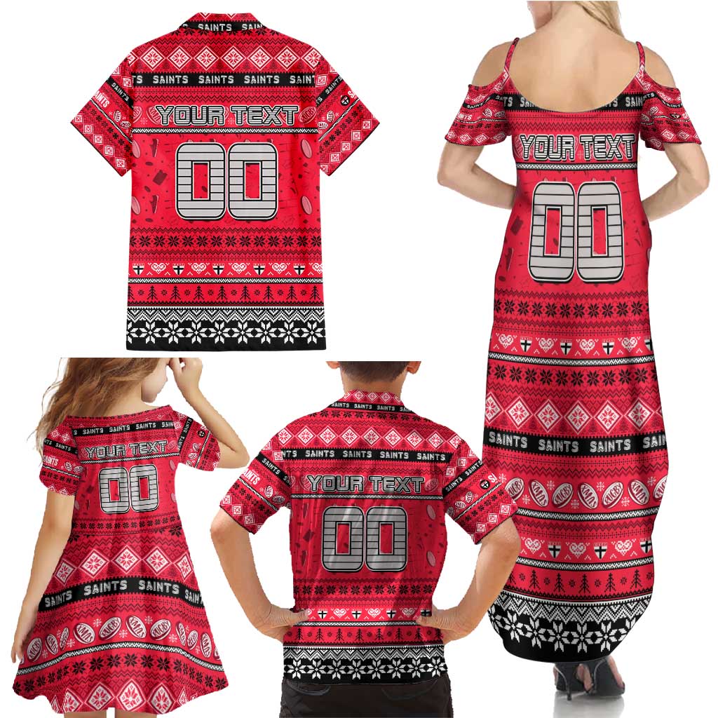 Personalized Saints Rugby Xmas Family Matching Summer Maxi Dress and Hawaiian Shirt Australia AFL Mascot