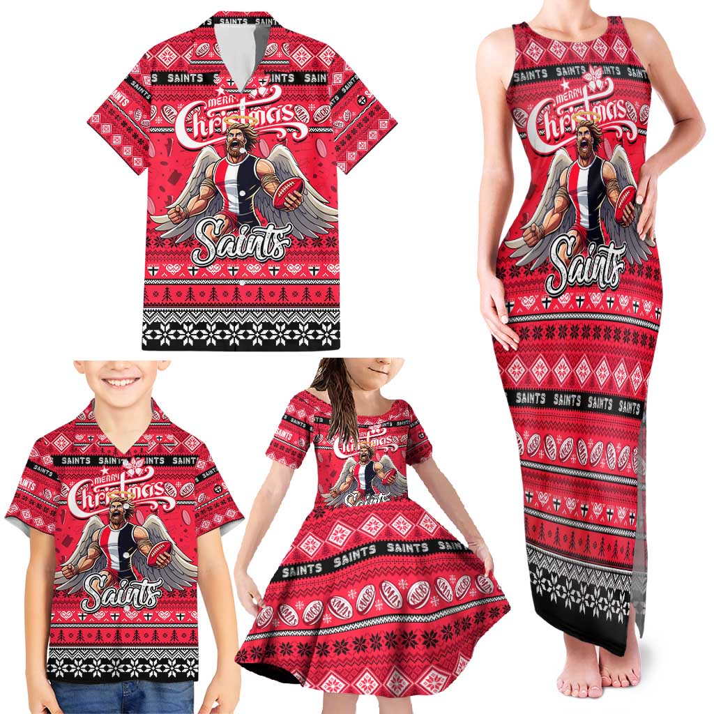 Personalized Saints Rugby Xmas Family Matching Tank Maxi Dress and Hawaiian Shirt Australia AFL Mascot