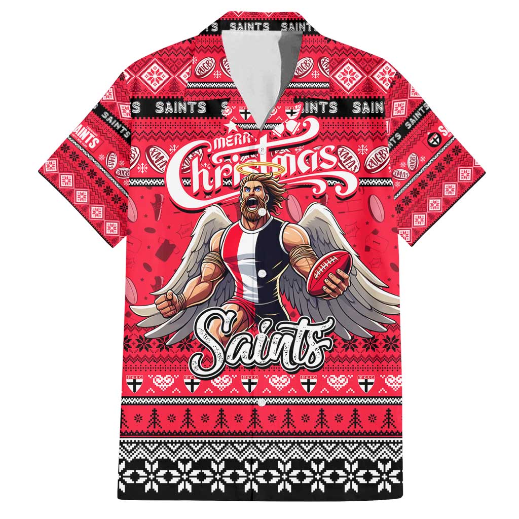 Personalized Saints Rugby Xmas Family Matching Tank Maxi Dress and Hawaiian Shirt Australia AFL Mascot