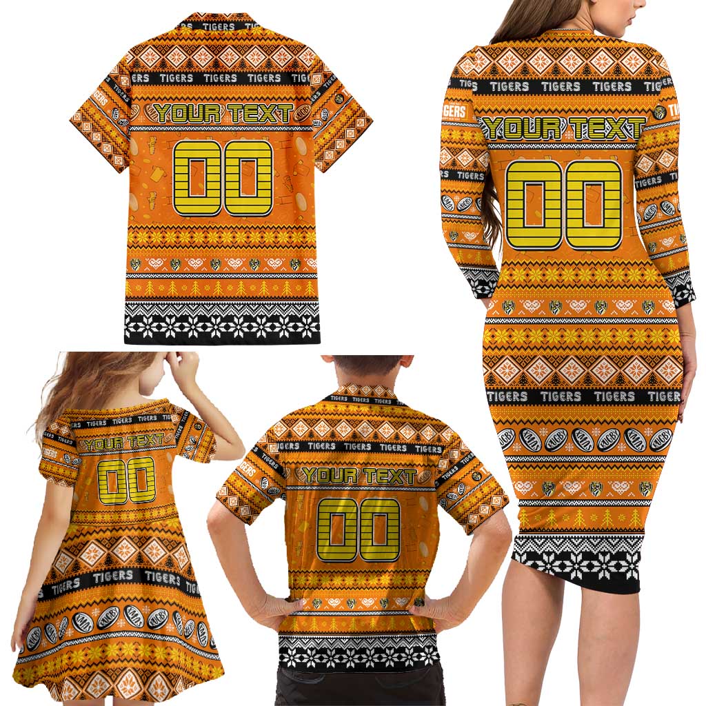 Personalized Tigers Rugby Xmas Family Matching Long Sleeve Bodycon Dress and Hawaiian Shirt Australia AFL Mascot