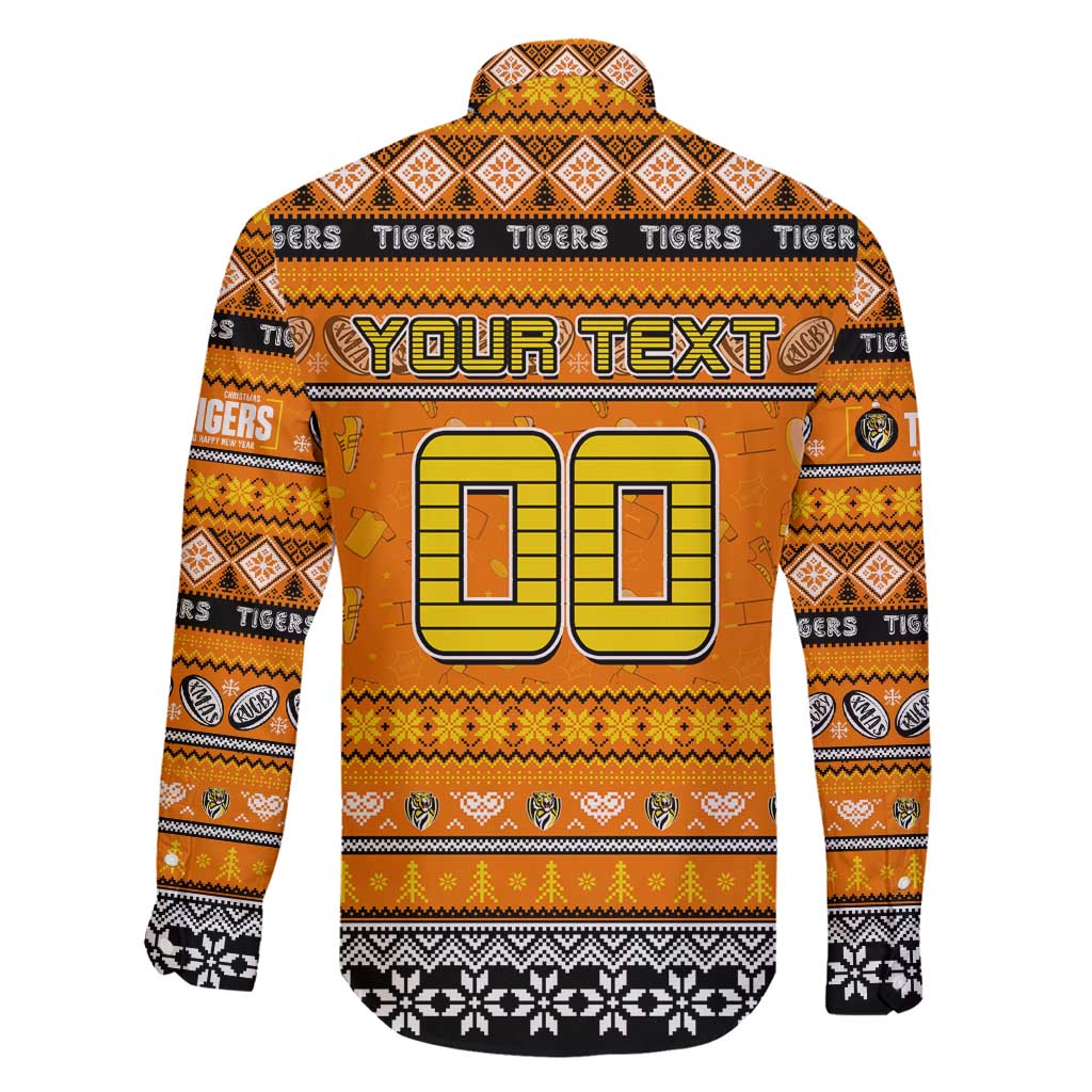 Personalized Tigers Rugby Xmas Family Matching Long Sleeve Bodycon Dress and Hawaiian Shirt Australia AFL Mascot