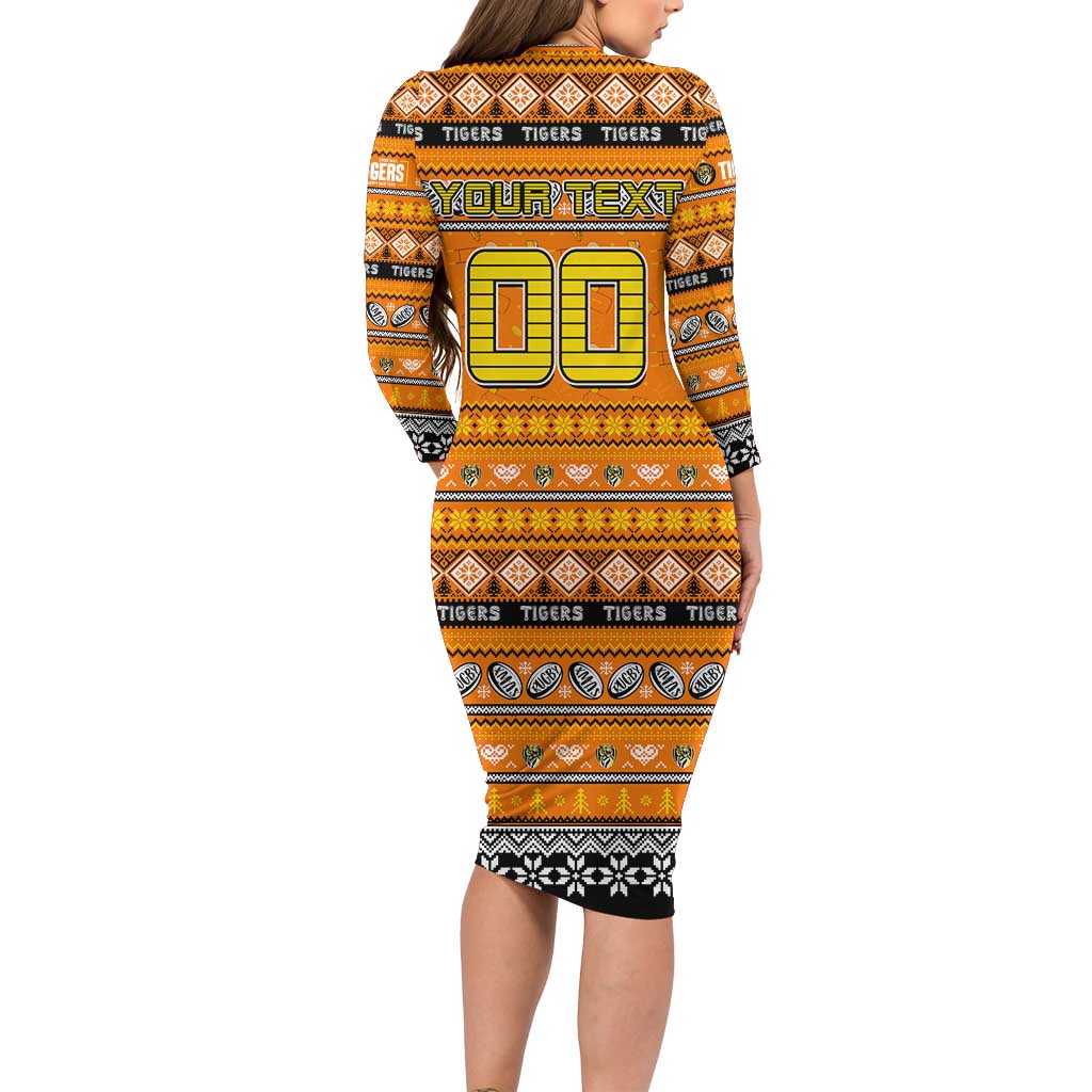 Personalized Tigers Rugby Xmas Family Matching Long Sleeve Bodycon Dress and Hawaiian Shirt Australia AFL Mascot