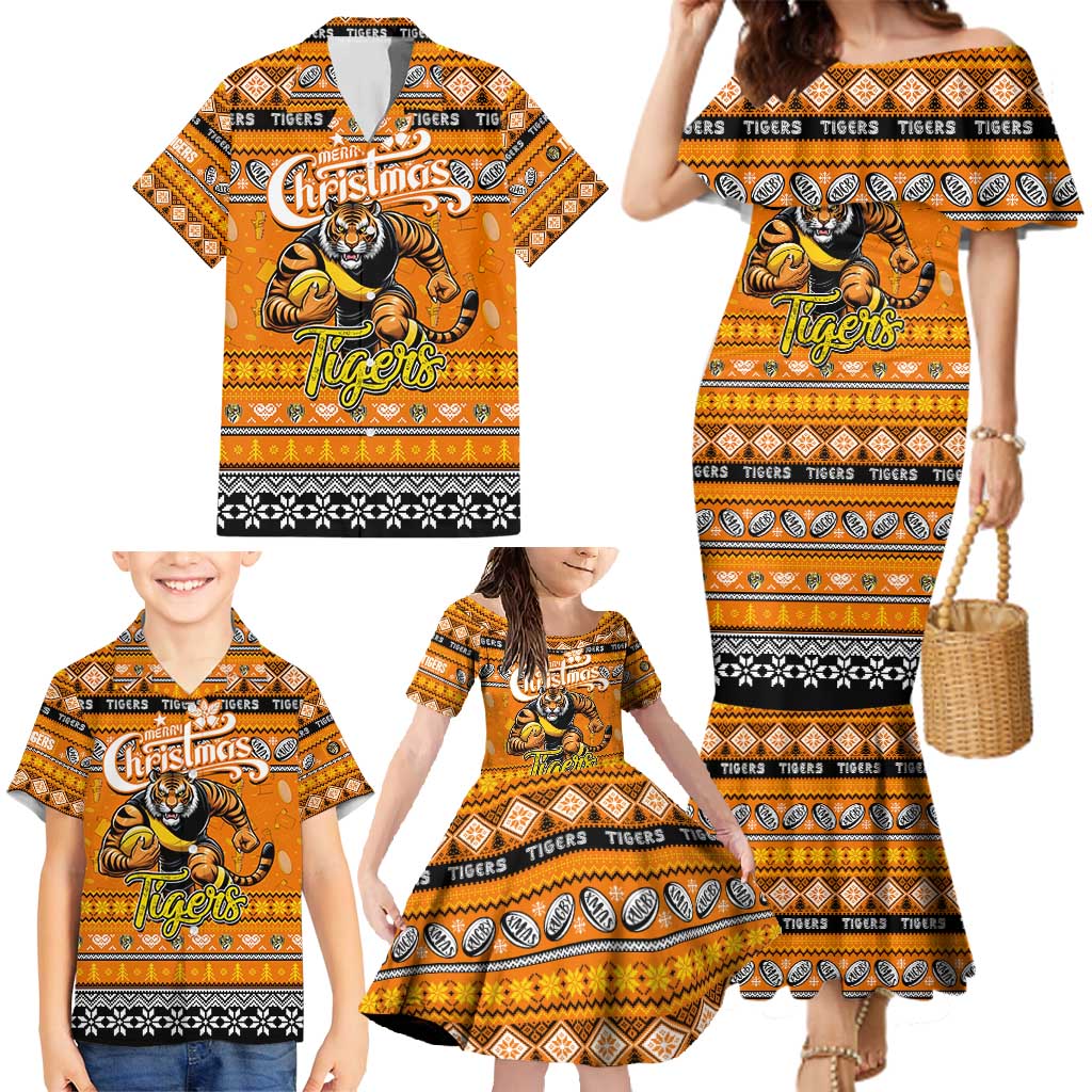 Personalized Tigers Rugby Xmas Family Matching Mermaid Dress and Hawaiian Shirt Australia AFL Mascot