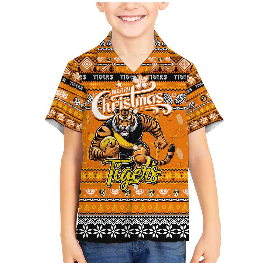 Personalized Tigers Rugby Xmas Family Matching Mermaid Dress and Hawaiian Shirt Australia AFL Mascot