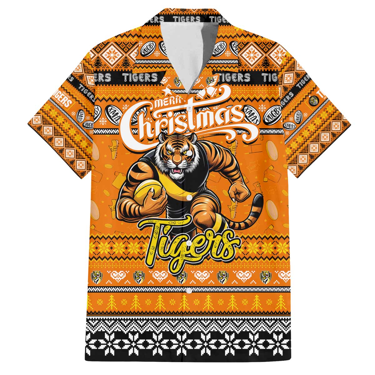 Personalized Tigers Rugby Xmas Family Matching Off The Shoulder Long Sleeve Dress and Hawaiian Shirt Australia AFL Mascot