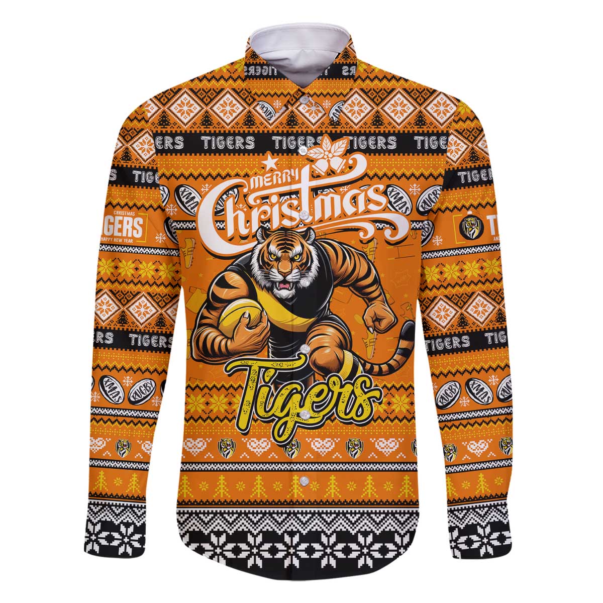 Personalized Tigers Rugby Xmas Family Matching Off The Shoulder Long Sleeve Dress and Hawaiian Shirt Australia AFL Mascot