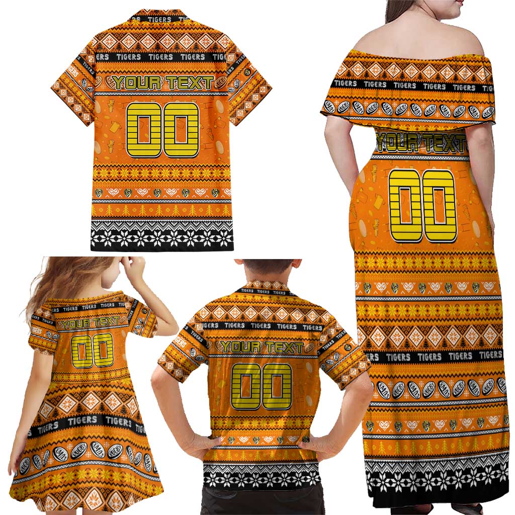 Personalized Tigers Rugby Xmas Family Matching Off Shoulder Maxi Dress and Hawaiian Shirt Australia AFL Mascot