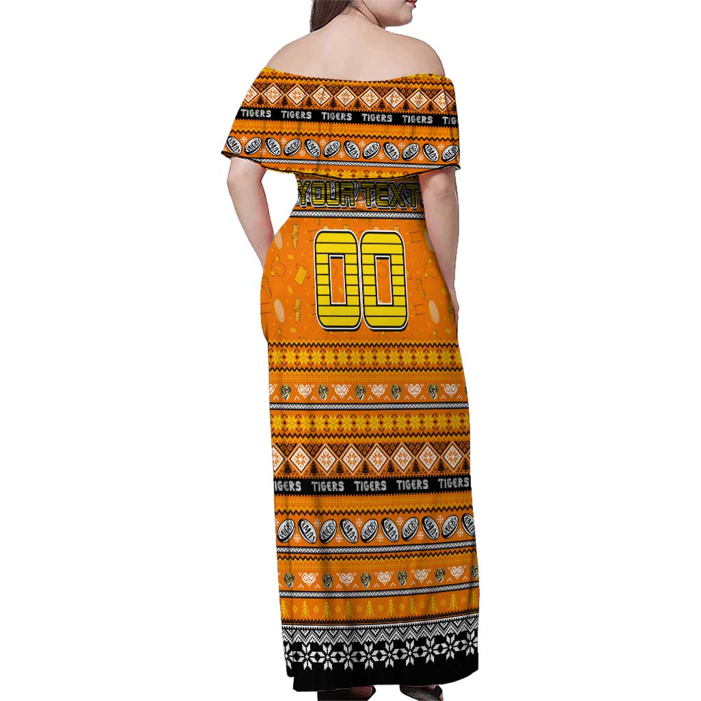 Personalized Tigers Rugby Xmas Family Matching Off Shoulder Maxi Dress and Hawaiian Shirt Australia AFL Mascot