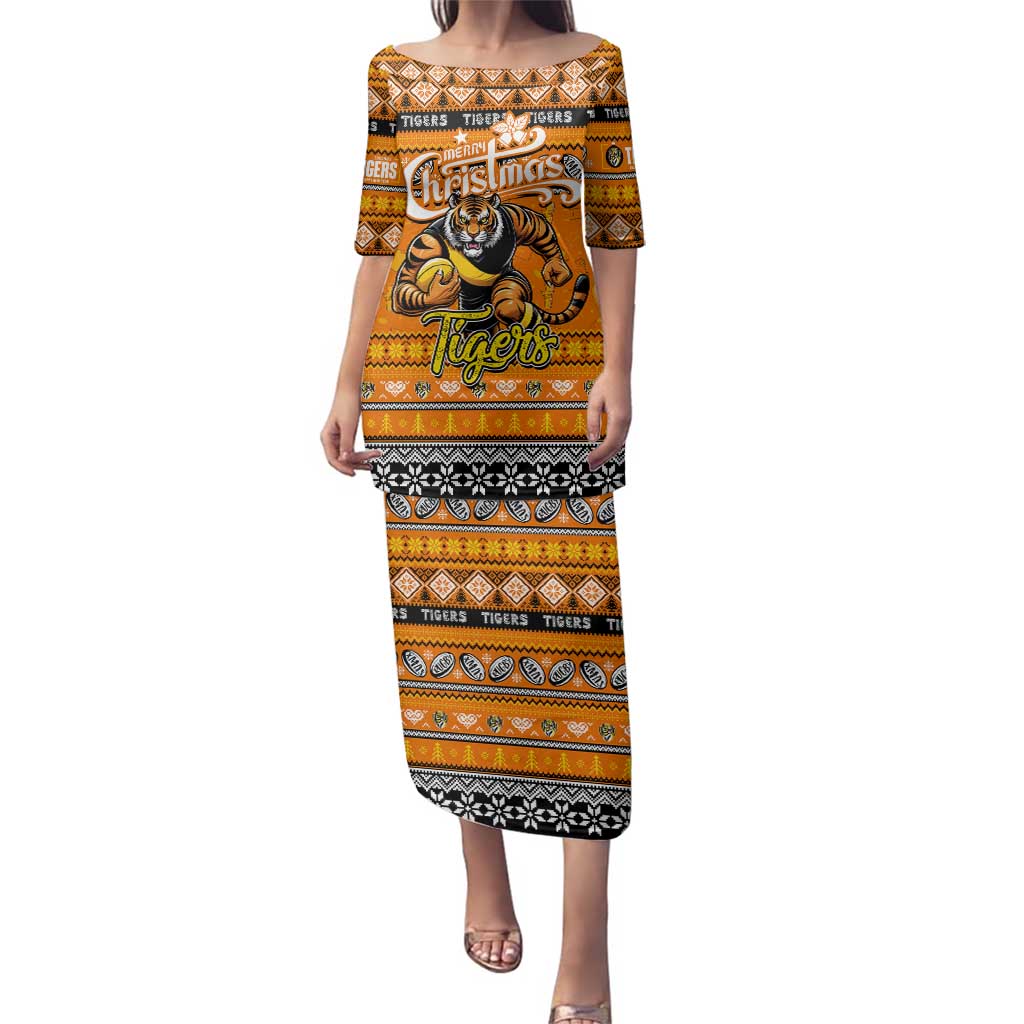 Personalized Tigers Rugby Xmas Family Matching Puletasi and Hawaiian Shirt Australia AFL Mascot