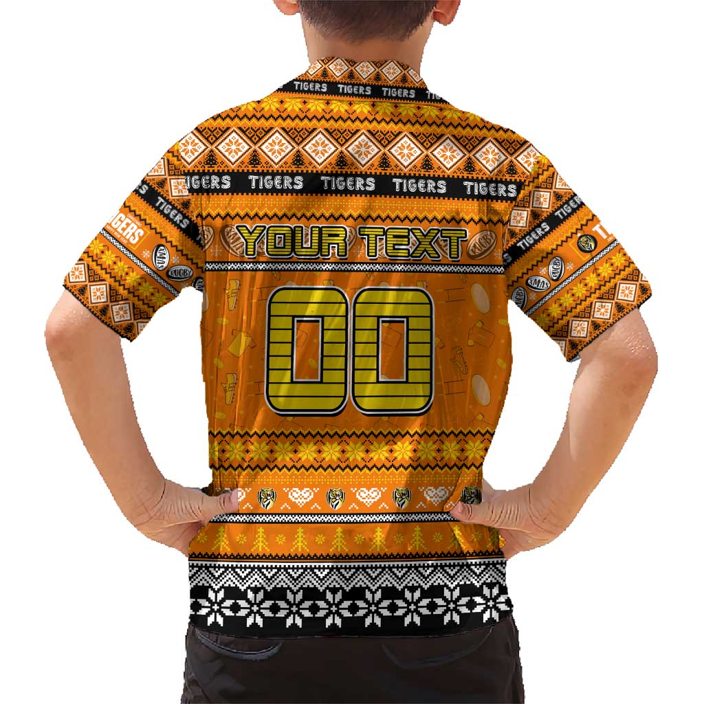 Personalized Tigers Rugby Xmas Family Matching Short Sleeve Bodycon Dress and Hawaiian Shirt Australia AFL Mascot