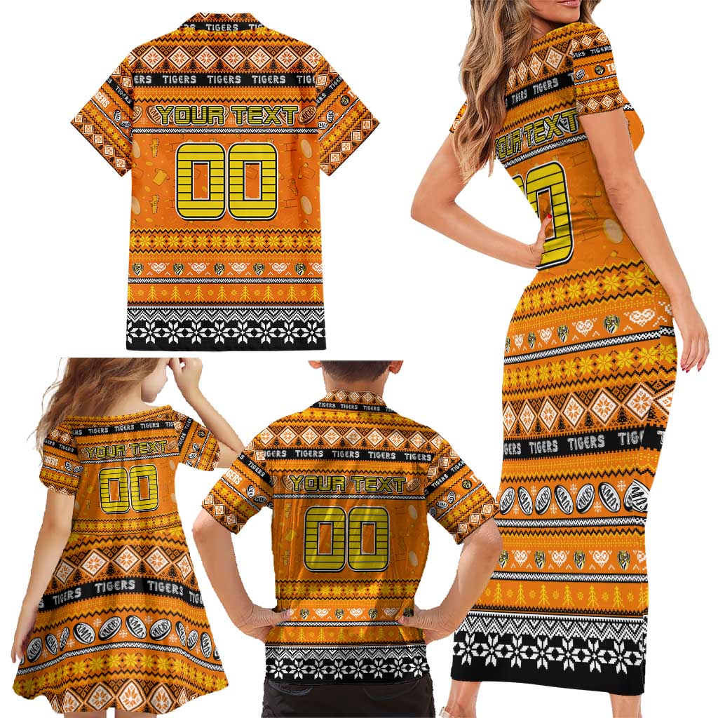Personalized Tigers Rugby Xmas Family Matching Short Sleeve Bodycon Dress and Hawaiian Shirt Australia AFL Mascot