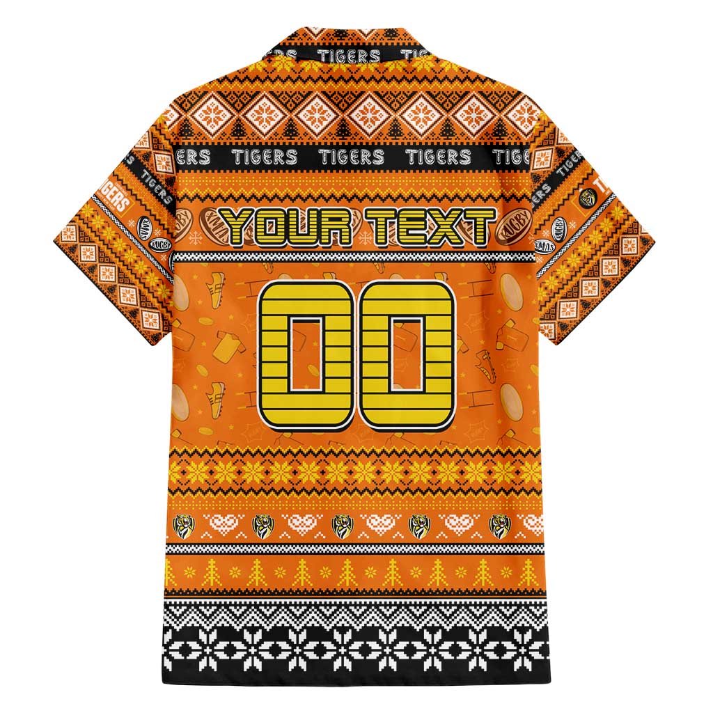 Personalized Tigers Rugby Xmas Family Matching Short Sleeve Bodycon Dress and Hawaiian Shirt Australia AFL Mascot