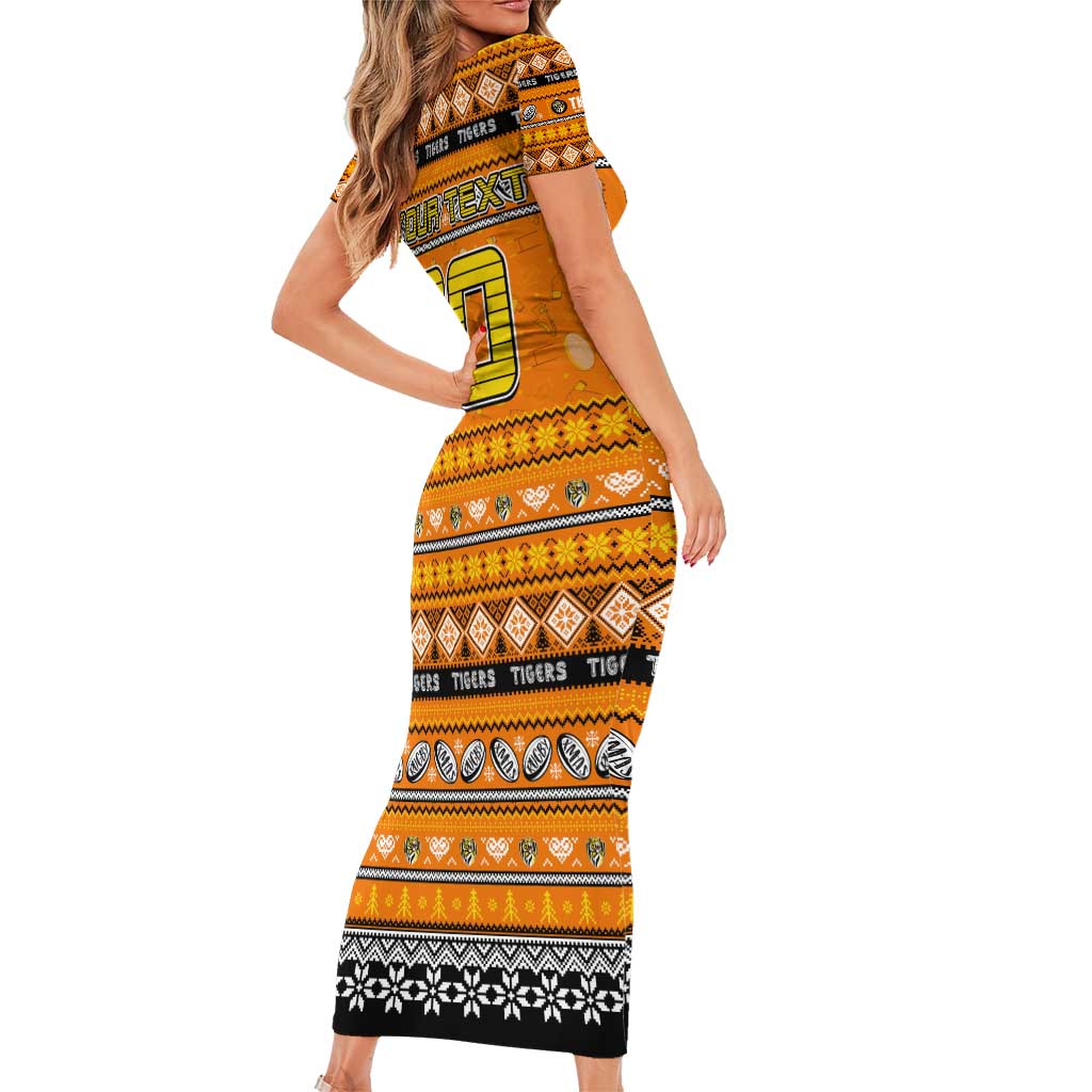 Personalized Tigers Rugby Xmas Family Matching Short Sleeve Bodycon Dress and Hawaiian Shirt Australia AFL Mascot