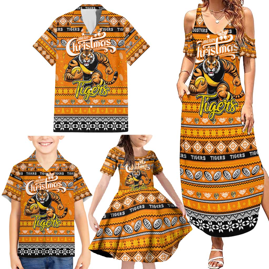 Personalized Tigers Rugby Xmas Family Matching Summer Maxi Dress and Hawaiian Shirt Australia AFL Mascot