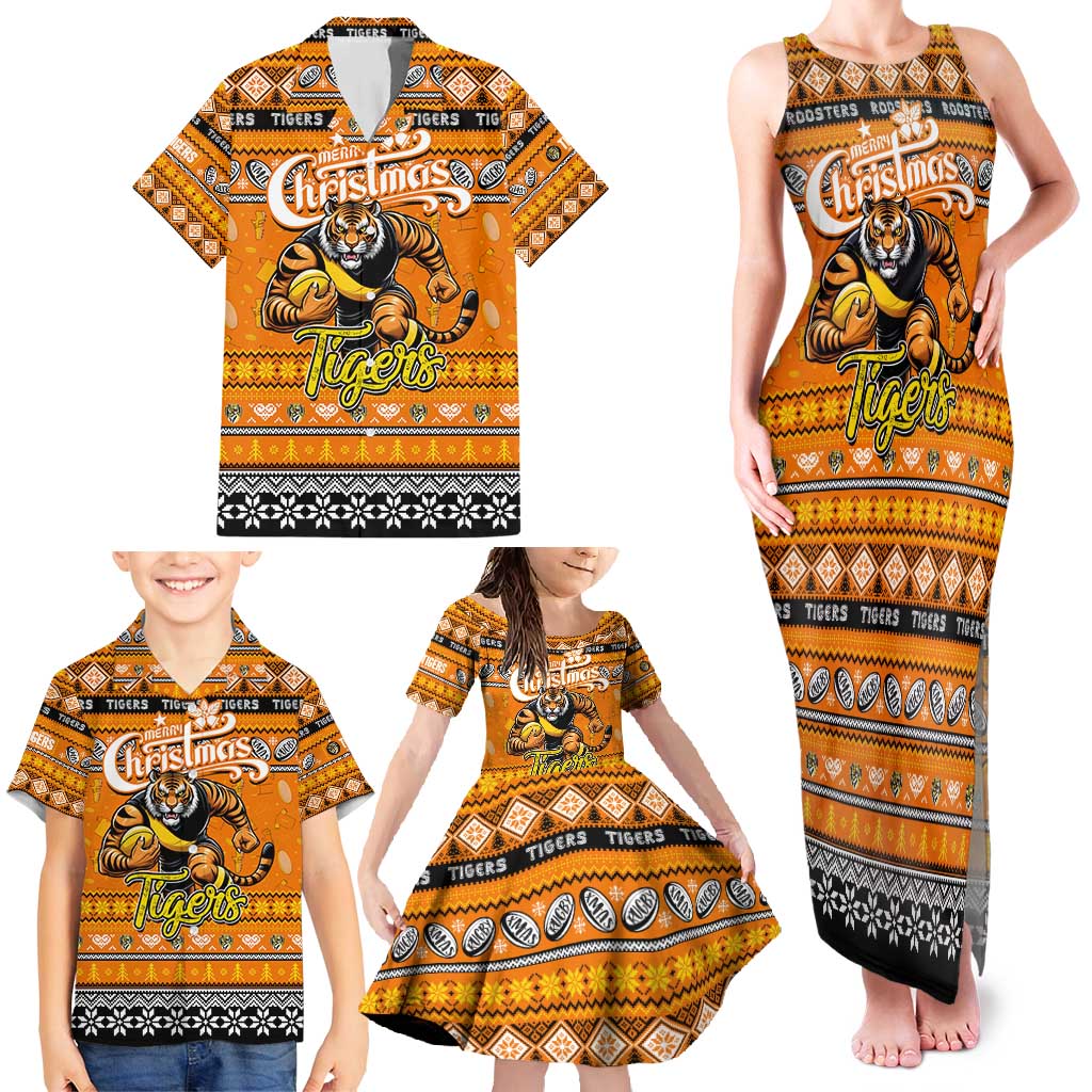 Personalized Tigers Rugby Xmas Family Matching Tank Maxi Dress and Hawaiian Shirt Australia AFL Mascot