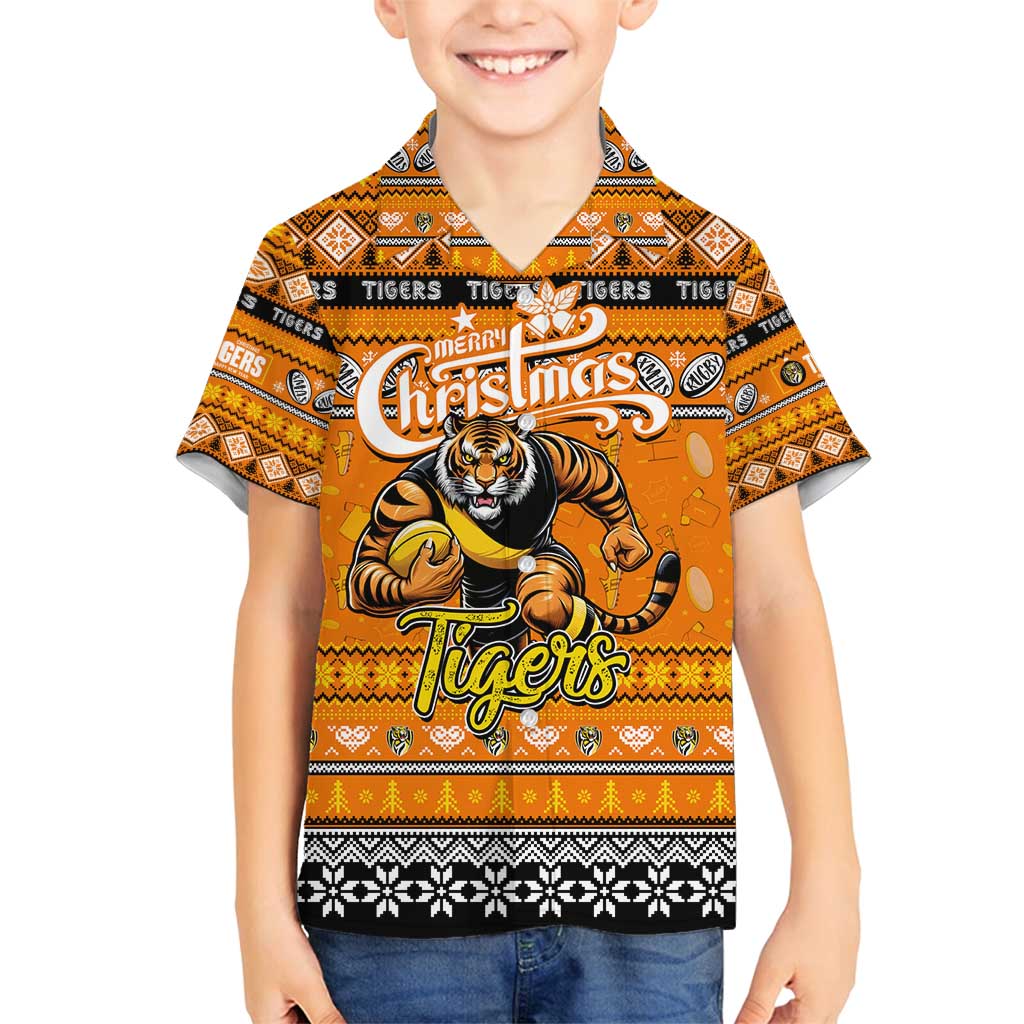 Personalized Tigers Rugby Xmas Family Matching Tank Maxi Dress and Hawaiian Shirt Australia AFL Mascot