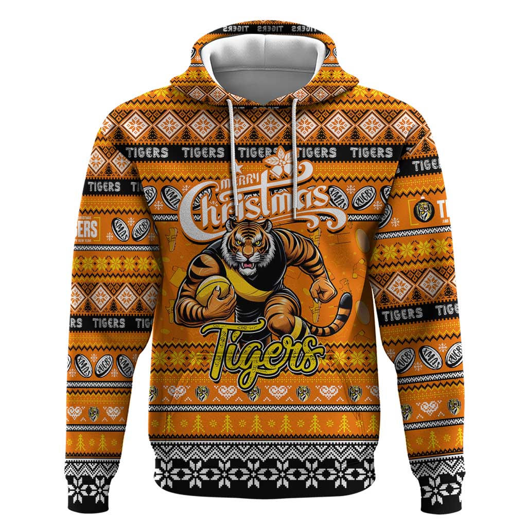 Personalized Tigers Football Xmas Hoodie Australia AFL Mascot - Vibe Hoodie Shop