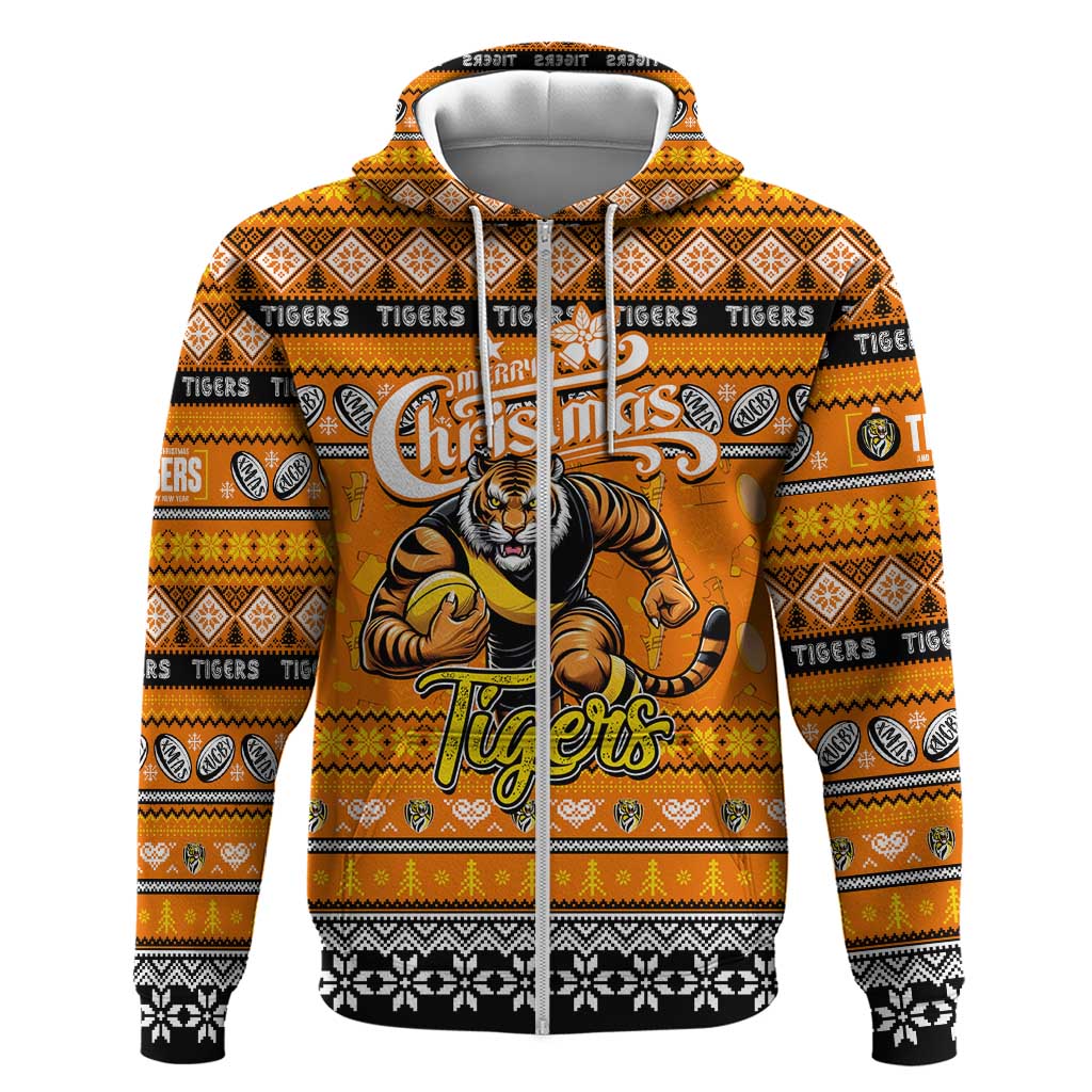 Personalized Tigers Football Xmas Hoodie Australia AFL Mascot - Vibe Hoodie Shop