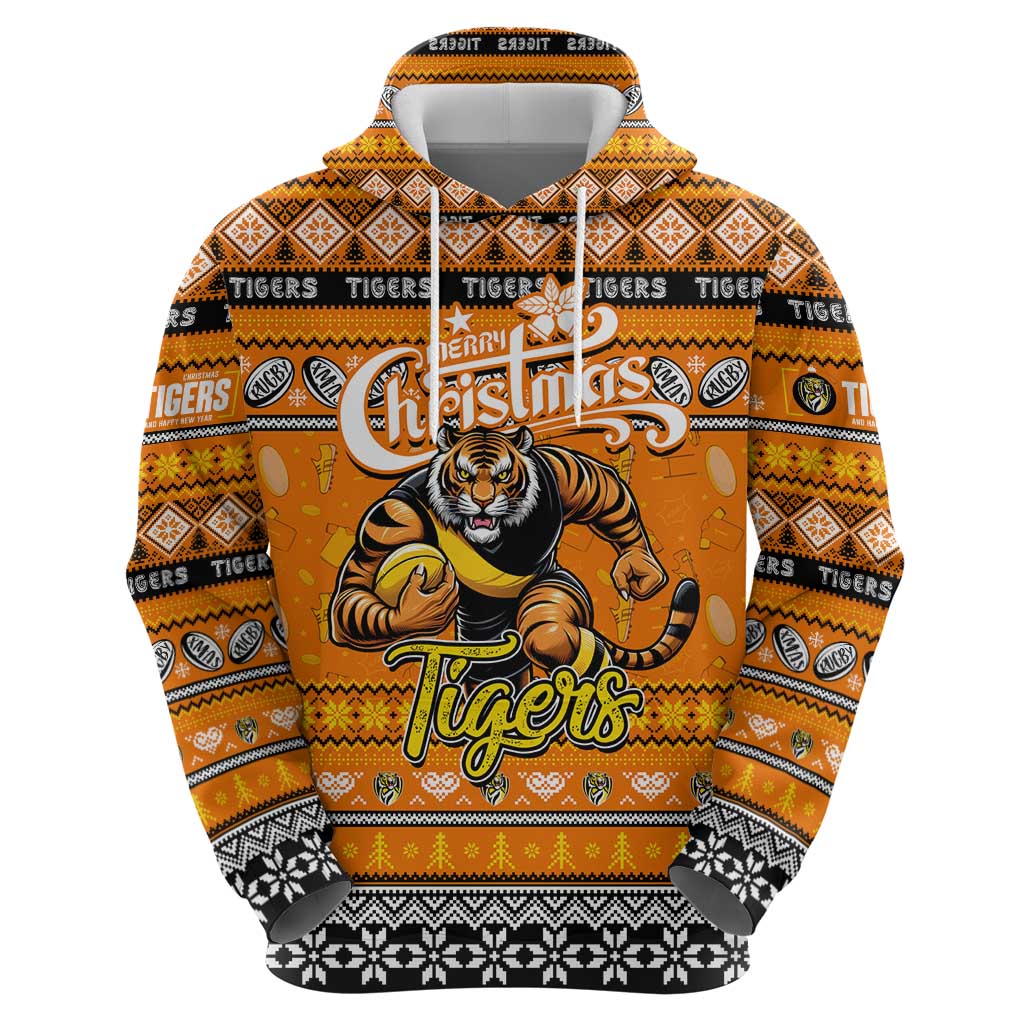 Personalized Tigers Football Xmas Hoodie Australia AFL Mascot - Vibe Hoodie Shop