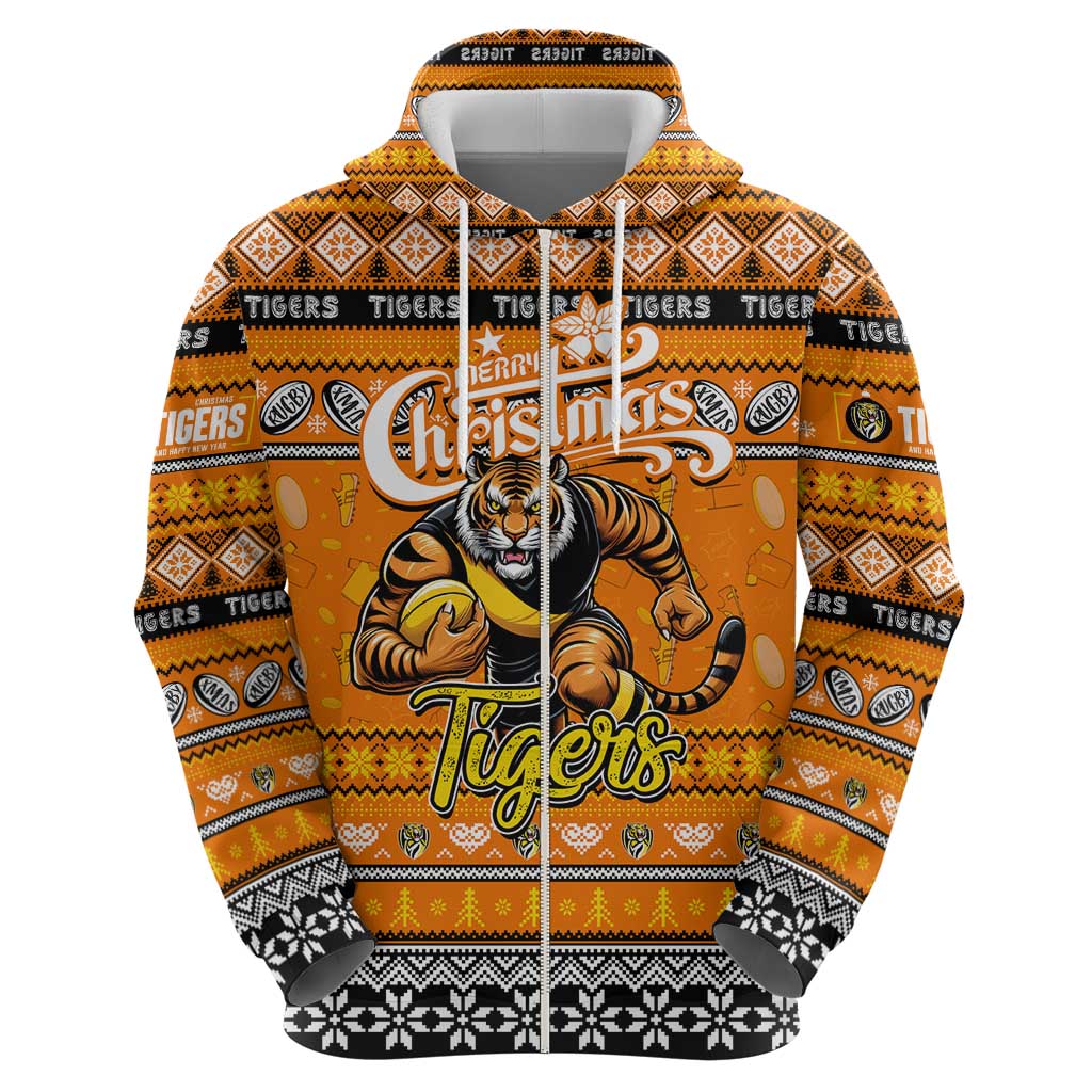 Personalized Tigers Football Xmas Hoodie Australia AFL Mascot - Vibe Hoodie Shop
