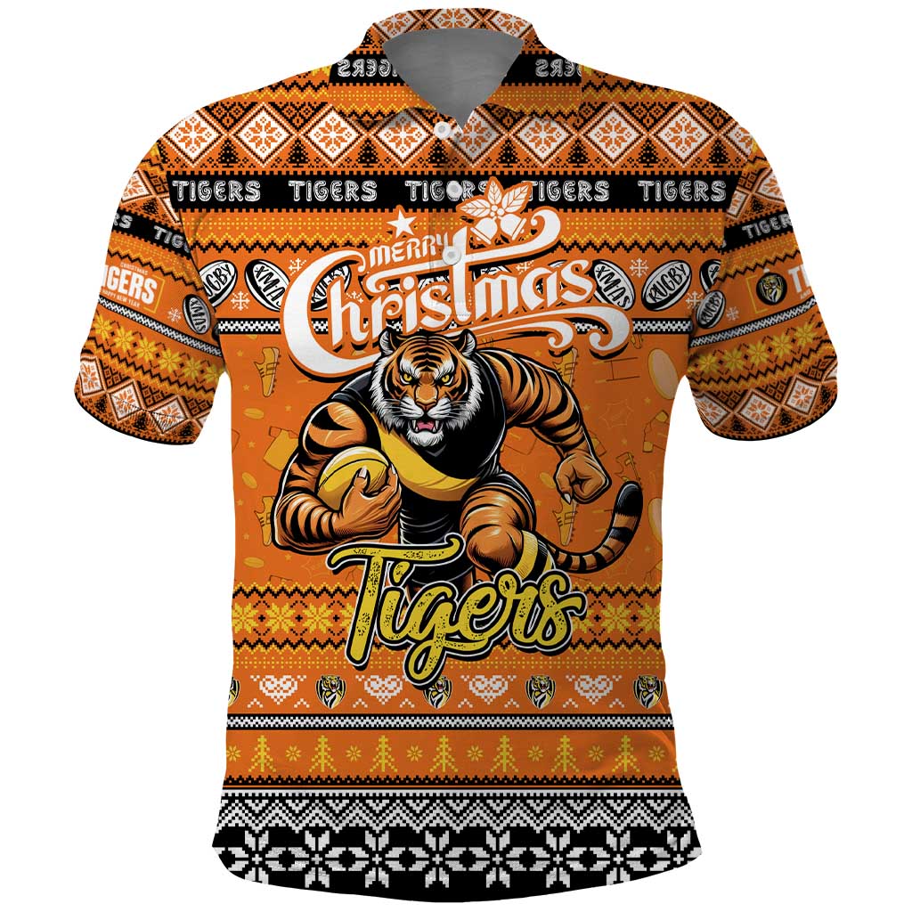 Personalized Tigers Football Xmas Polo Shirt Australia AFL Mascot - Vibe Hoodie Shop