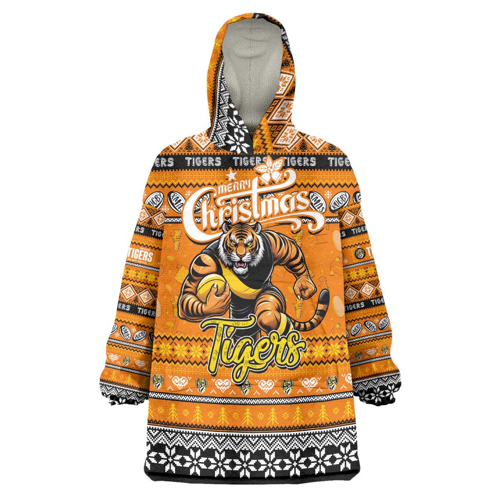 Personalized Tigers Football Xmas Wearable Blanket Hoodie Australia AFL Mascot - Vibe Hoodie Shop